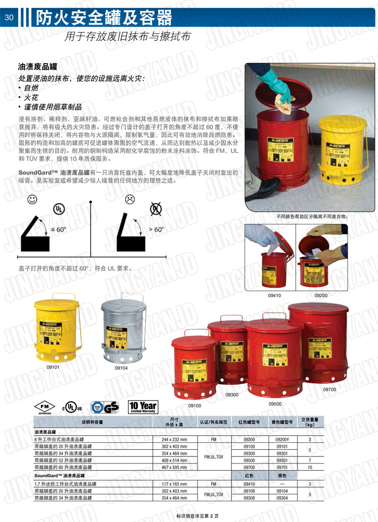 JUSTRITE，美國(guó)杰斯瑞特，防火垃圾桶，油漬廢物回收桶，化學(xué)品垃圾桶，危化品垃圾桶，